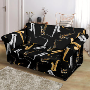 Saxophone Design Pattern Loveseat Couch Slipcover