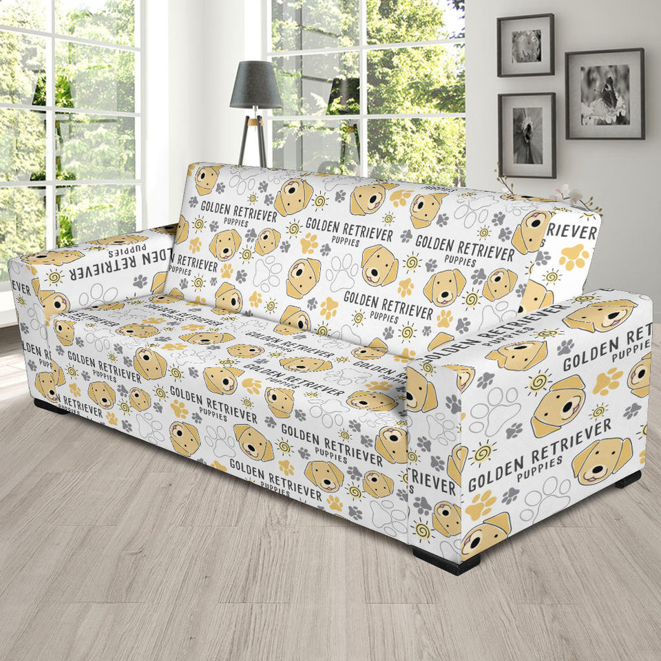 Golden Retriever Pattern Print Design 04 Sofa Slipcover
