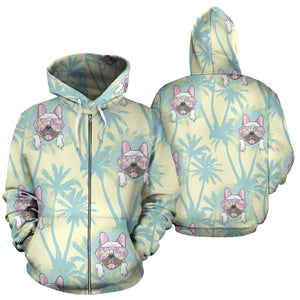 French Bulldog Hawaii Blackground Zip Up Hoodie