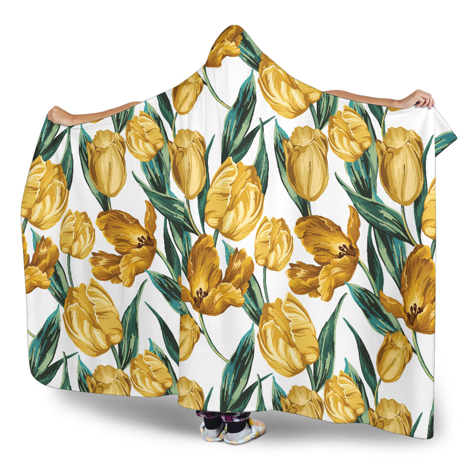 Yellow Tulips Pattern Hooded Blanket