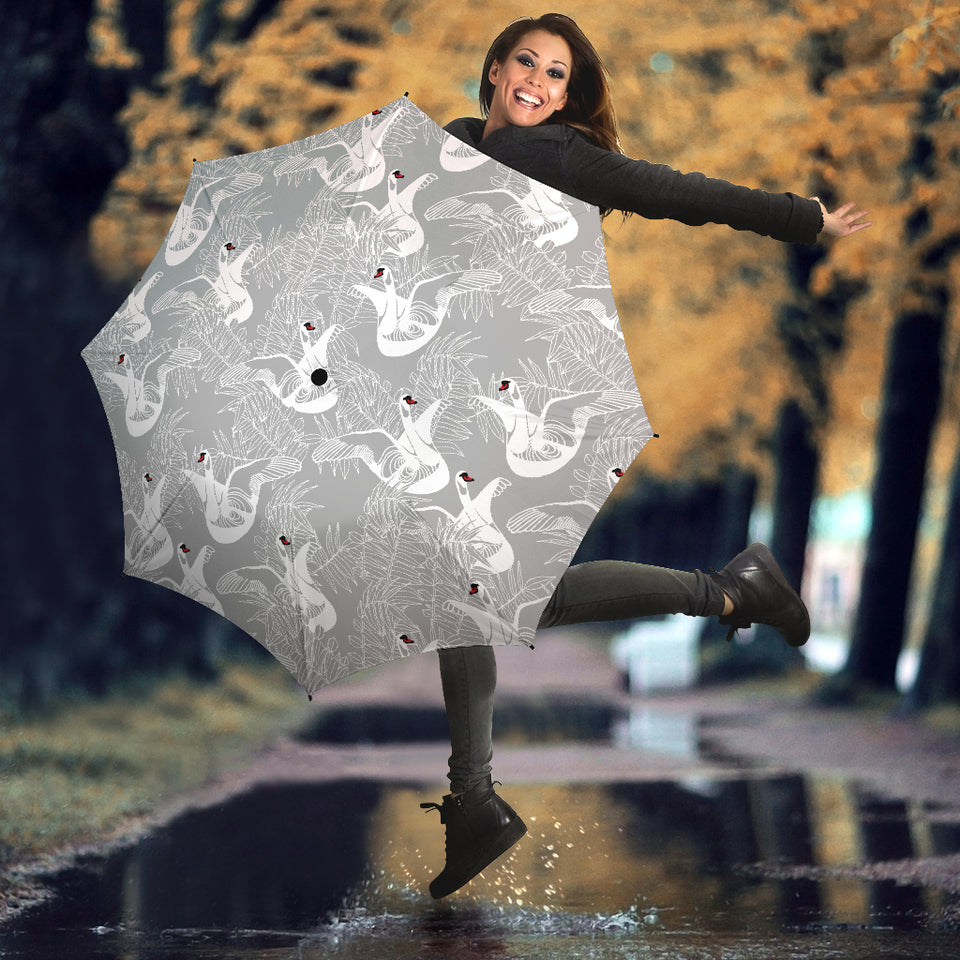 White Swan Gray Background Umbrella
