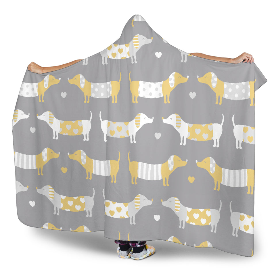 Cute Dachshund Dog Pattern Hooded Blanket