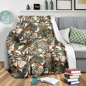 Monkey Tropical Leaves Background Premium Blanket