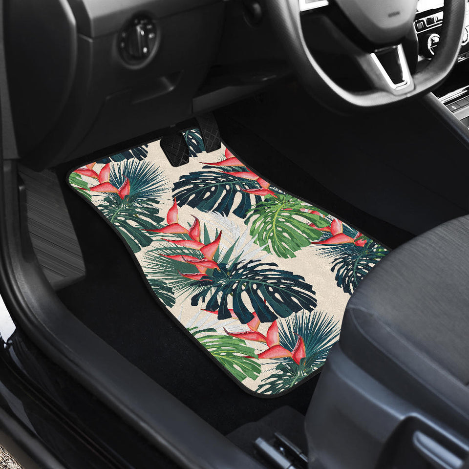 Heliconia Flowers, Palm And Monstera Leaves Front And Back Car Mats