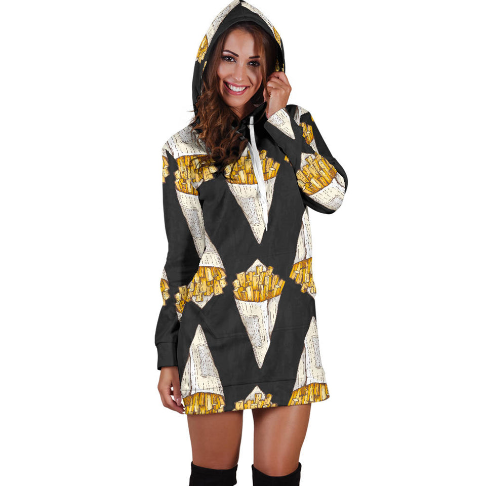 French Fries Dark Background Women'S Hoodie Dress