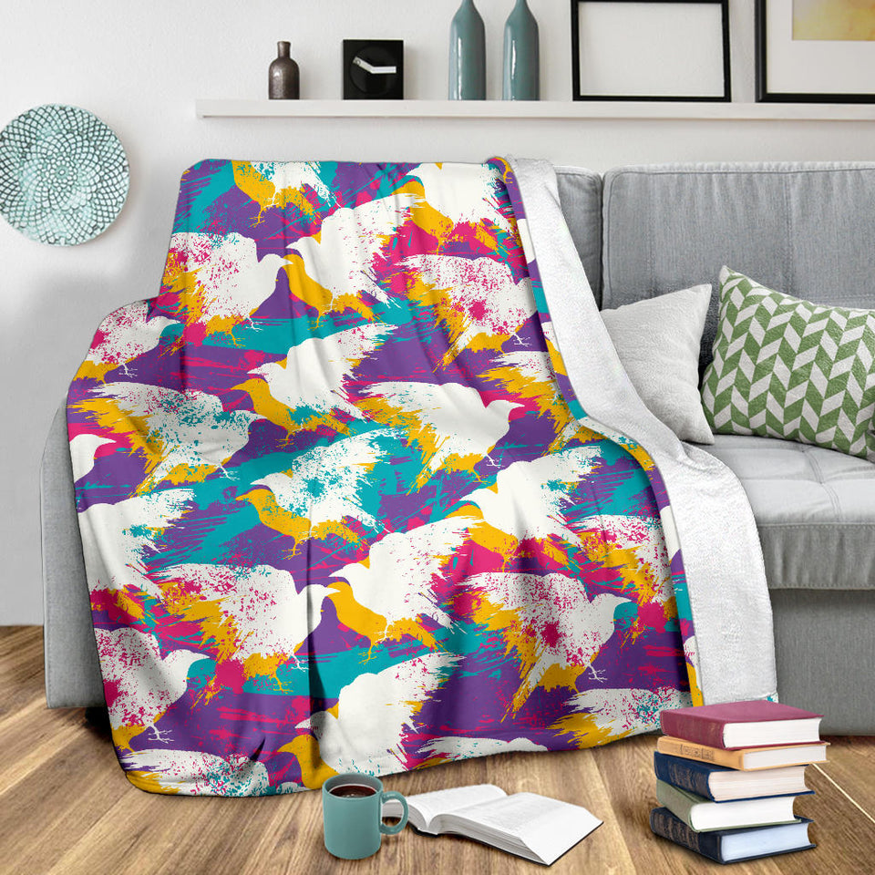 Colorful Crow Illustration Pattern Premium Blanket