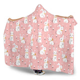Cute White Rabbit Flower Pink Background Hooded Blanket