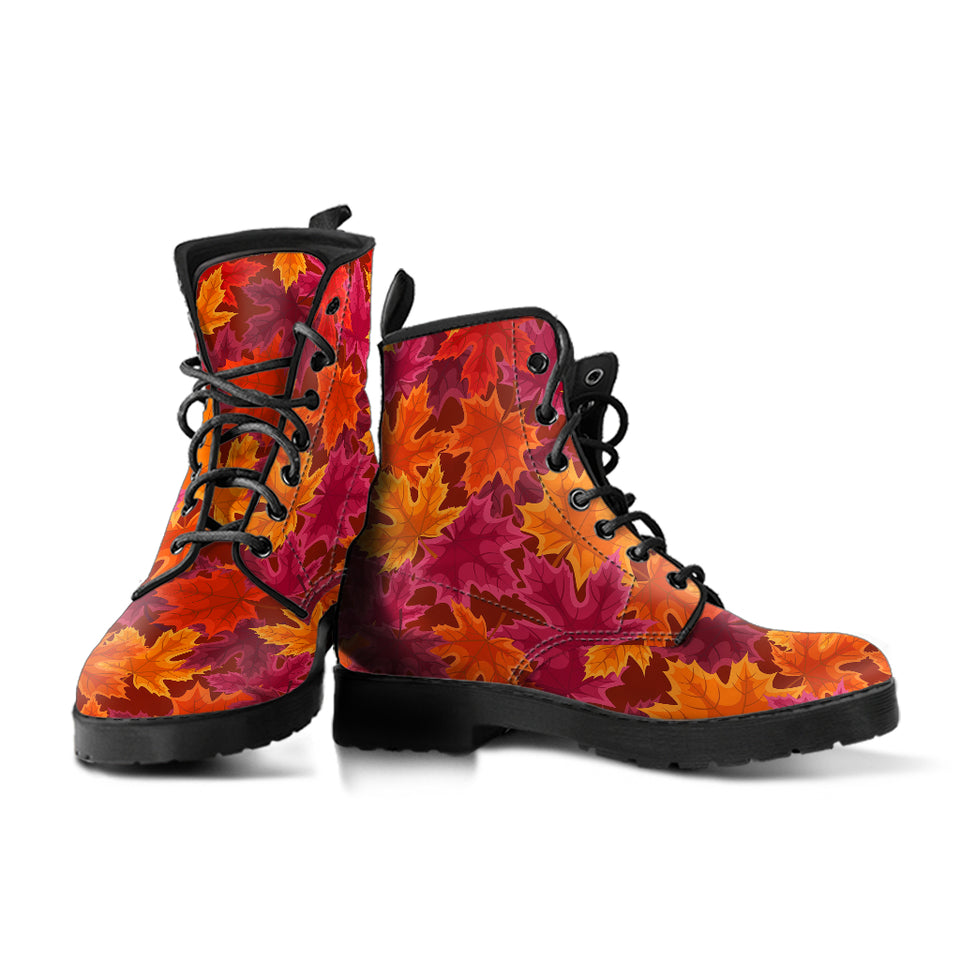 Autumn Maple Leaf Pattern Leather Boots