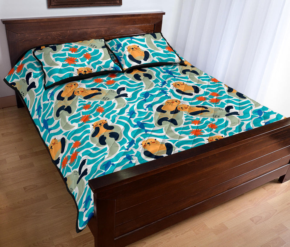Cute sea otters fishe sea urchin pattern Quilt Bed Set