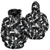 Crow Illustration Pattern Zip Up Hoodie