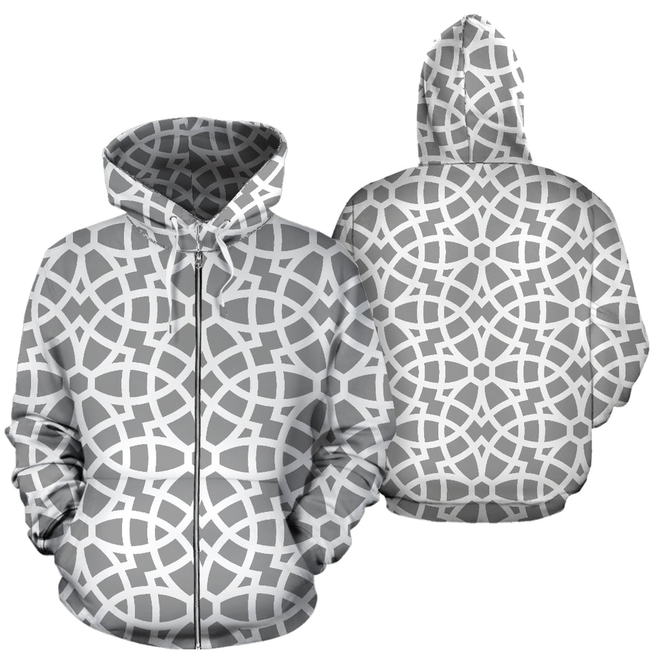 Arabic Gary Pattern Zip Up Hoodie