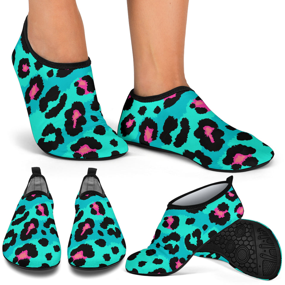 Green Leopard Skin Print Pattern Aqua Shoes