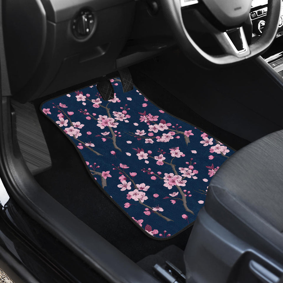 Pink Sakura Cherry Blossom Blue Background Front And Back Car Mats