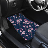 Pink Sakura Cherry Blossom Blue Background Front And Back Car Mats