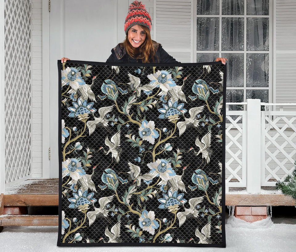 Japanese Crane Ornament Elements Premium Quilt