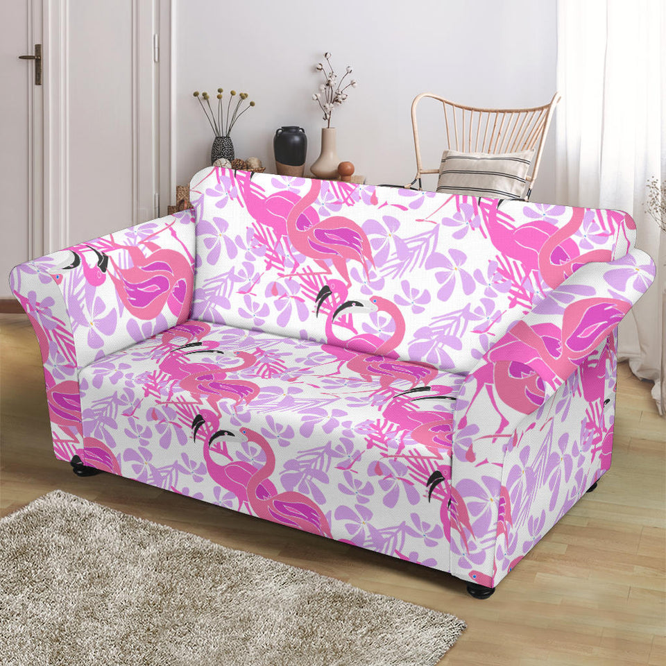 Pink Flamingo Flower Pattern Loveseat Couch Slipcover