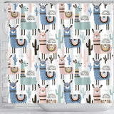 Lama Alpaca Cactus Hand Drawn Pattern Shower Curtain Fulfilled In US