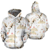 Beautiful Japanese Cranes Pattern Zip Up Hoodie