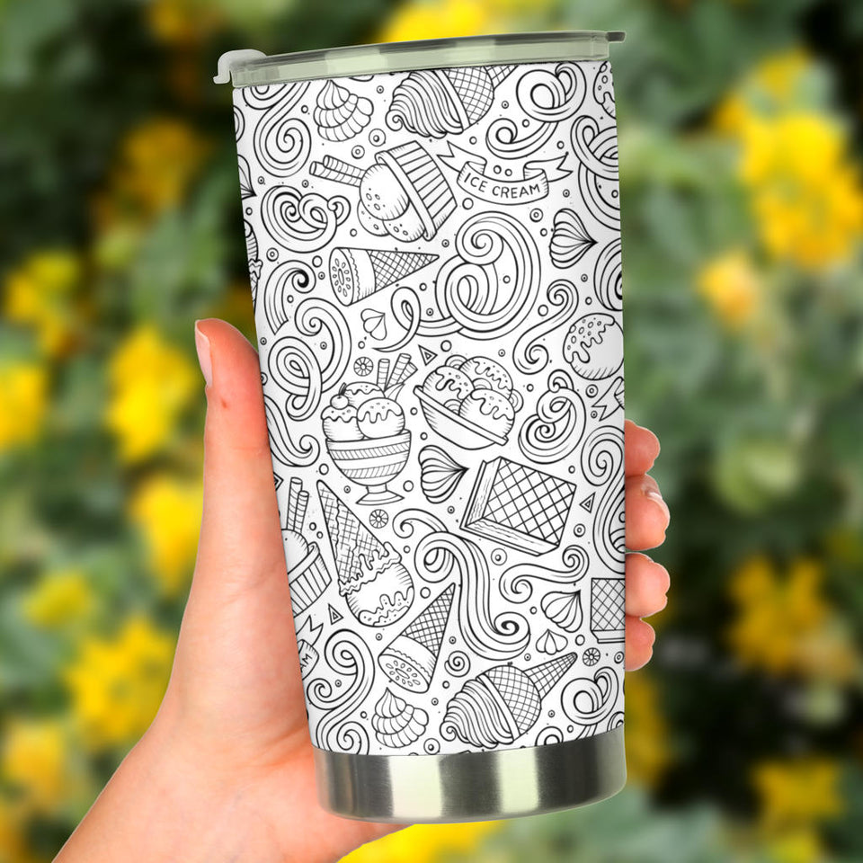 Cartoon Hand Drawn Ice Cream Black White Tumbler