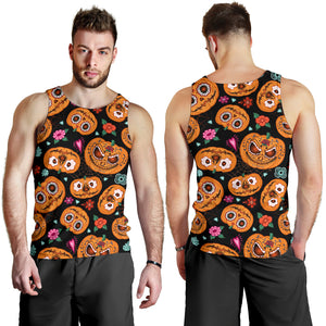 Pumpkin flowers spiderweb Halloween theme Men Tank Top
