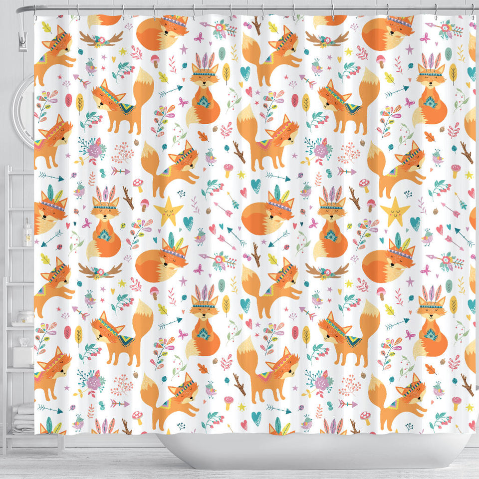 Cute Tribal Fox Pattern Shower Curtain Fulfilled In US