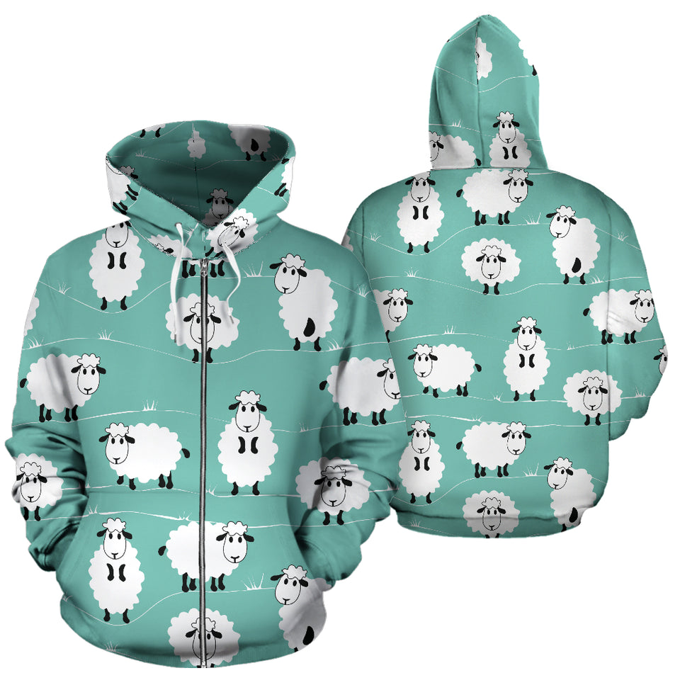 Cute Sheep Green Background Zip Up Hoodie