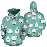 Cute Sheep Green Background Zip Up Hoodie