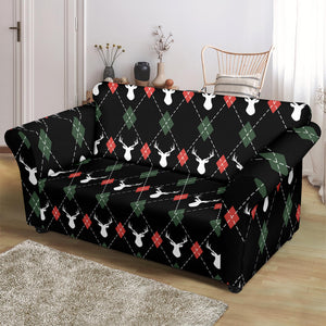 Deer Christmas New Year Pattern Argyle Loveseat Couch Slipcover