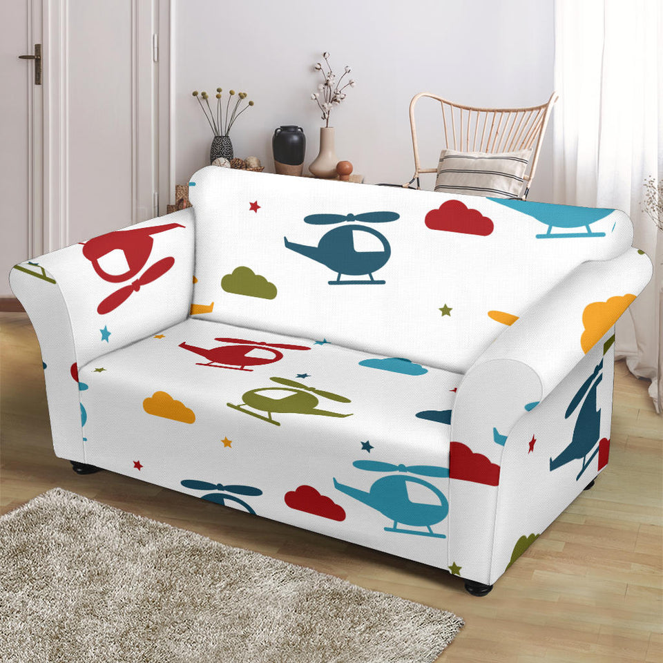 Colorful Helicopter Pattern Loveseat Couch Slipcover