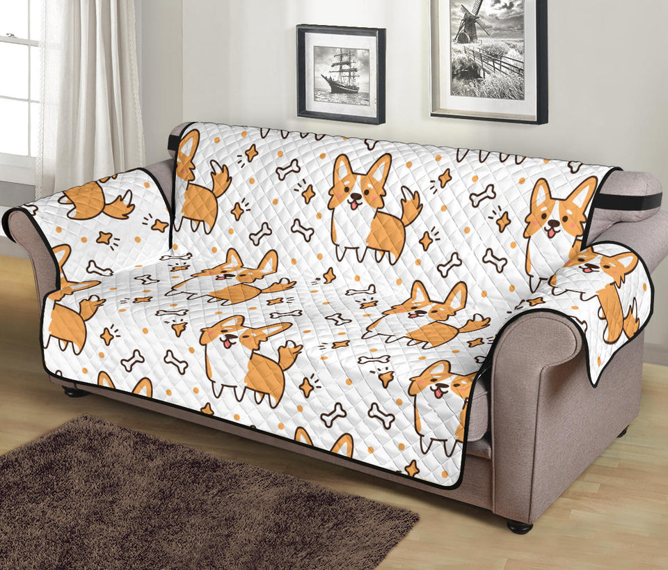 Cute corgi heart star bone pattern Sofa Cover Protector
