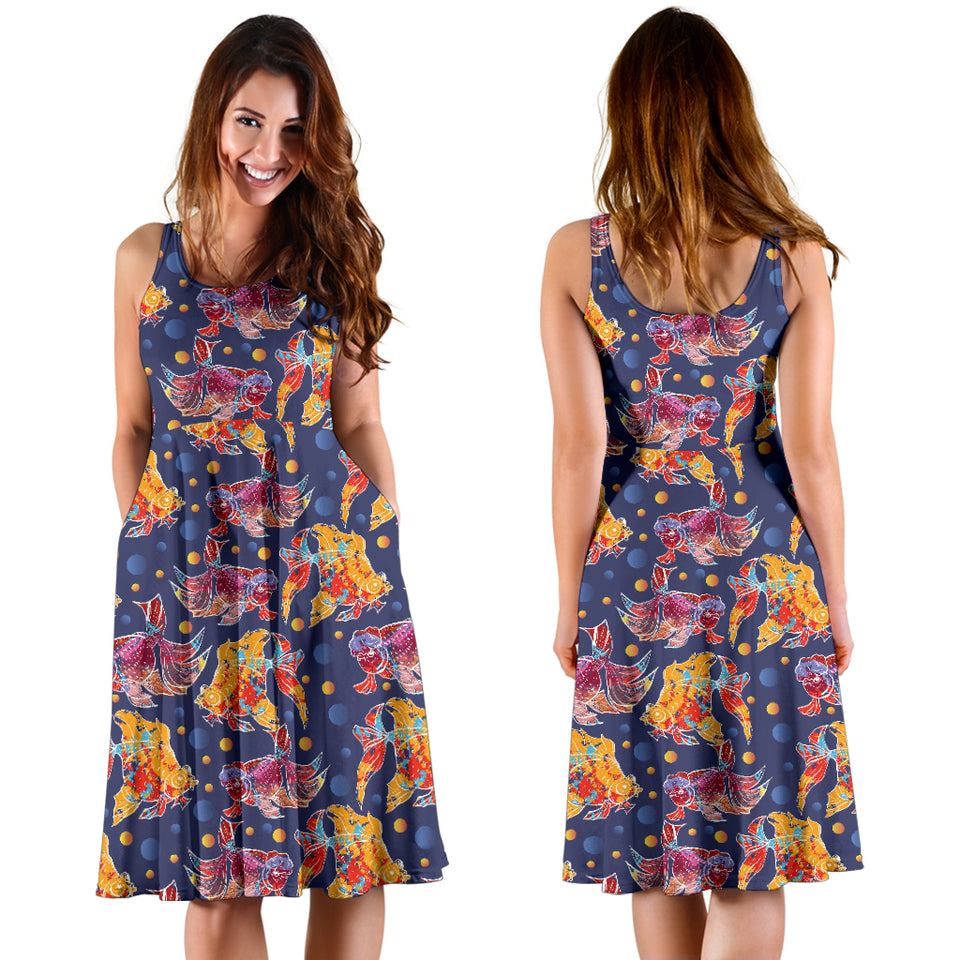 Goldfish Pattern Print Design 05 Sleeveless Midi Dress