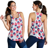 Strawberry pattern blue lines background Women Racerback Tank Top