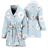 White Cute Pomeranian Pattern Women'S Bathrobe