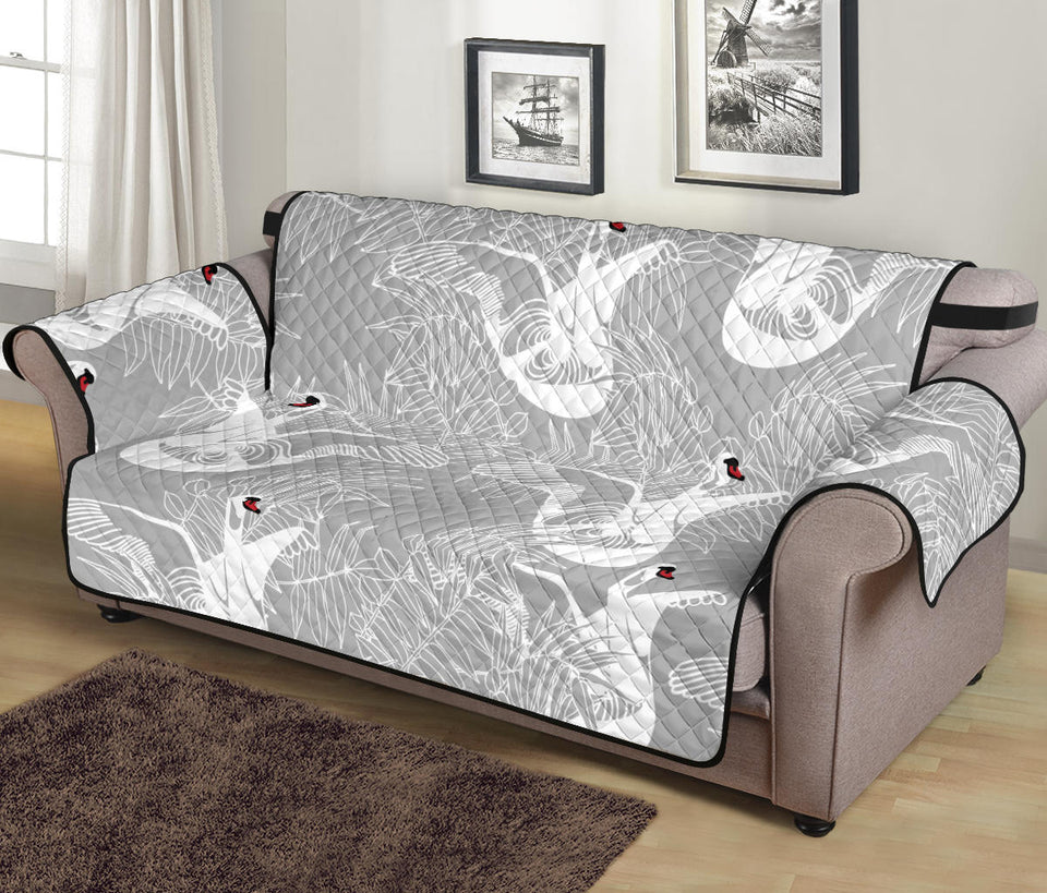 white swan gray background Sofa Cover Protector