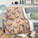 Cute Rooster Chicken Cock Floral Ornament Background Premium Blanket