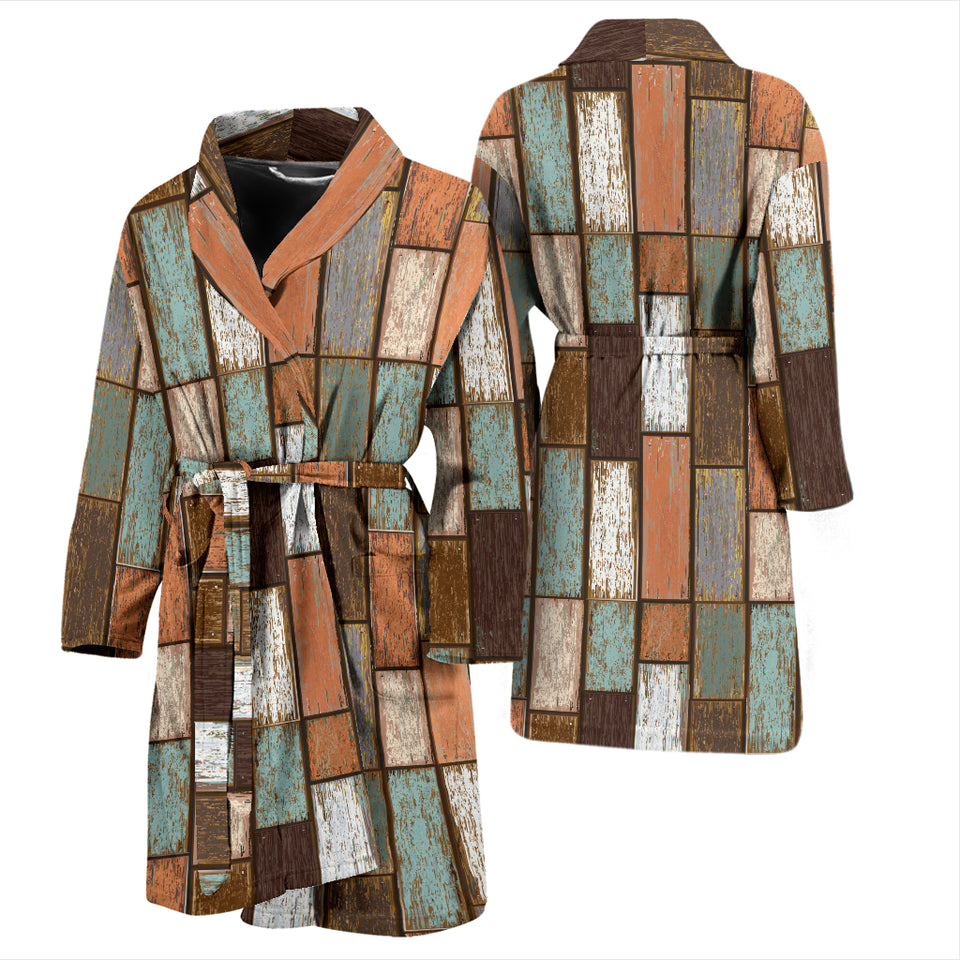 Wood Printed Pattern Print Design 02 Men's Bathrobe