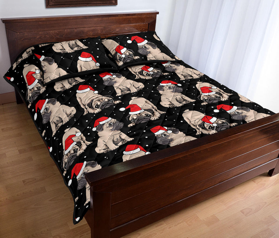 Christmas Pugs Santa_s red cap pattern Quilt Bed Set