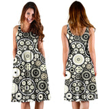 Gear Pattern Print Design 02 Sleeveless Midi Dress