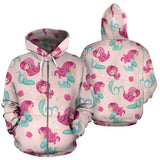 Cute Little Mermaid Pattern Zip Up Hoodie