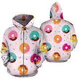 Donut Pattern Glaze Pink Background Zip Up Hoodie