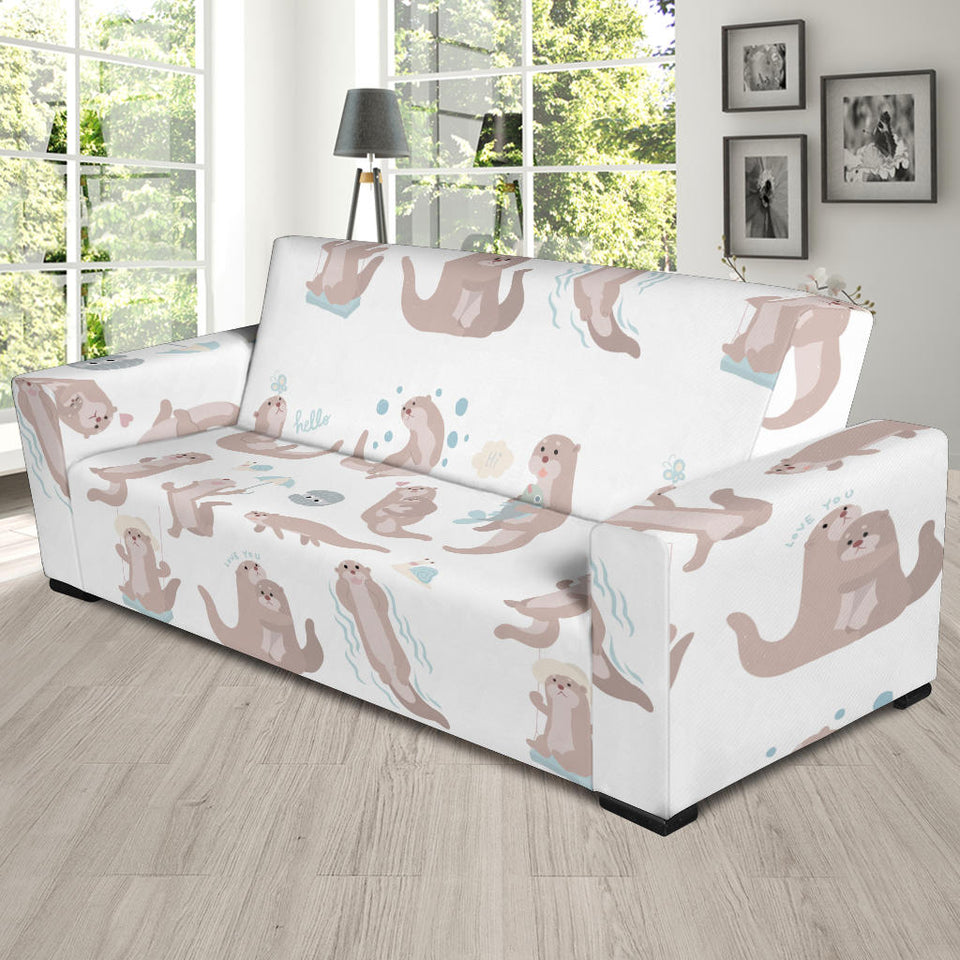 Cute Sea Otters Pattern Sofa Slipcover