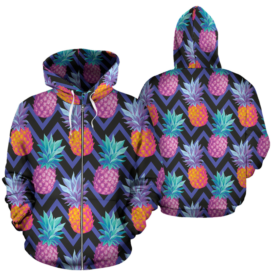 Pineapples Pattern Zigzag Background Zip Up Hoodie