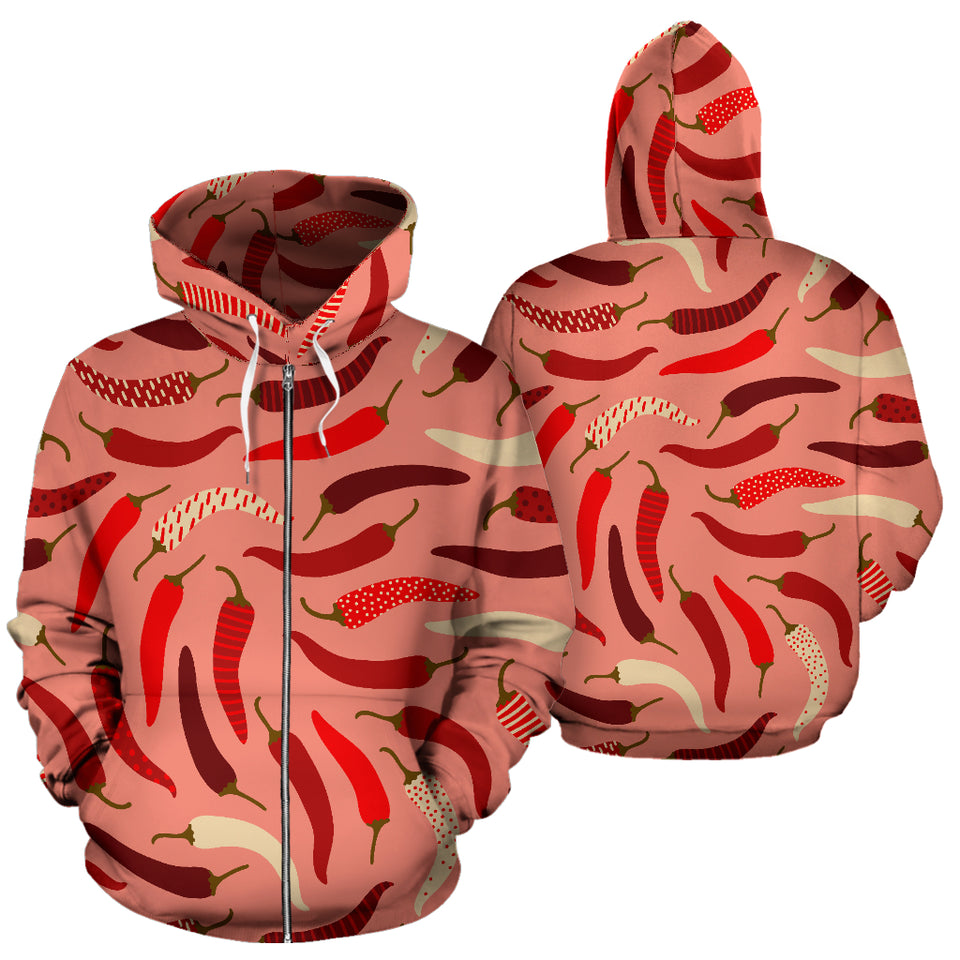 Beautiful Chili Peppers Pattern Zip Up Hoodie