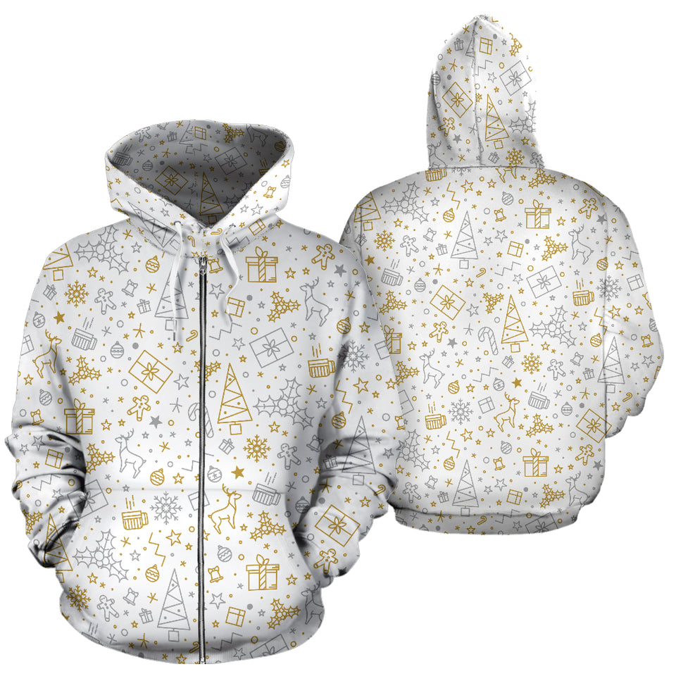 Christmas Tree Christmas Element Silver Gold Pattern Zip Up Hoodie