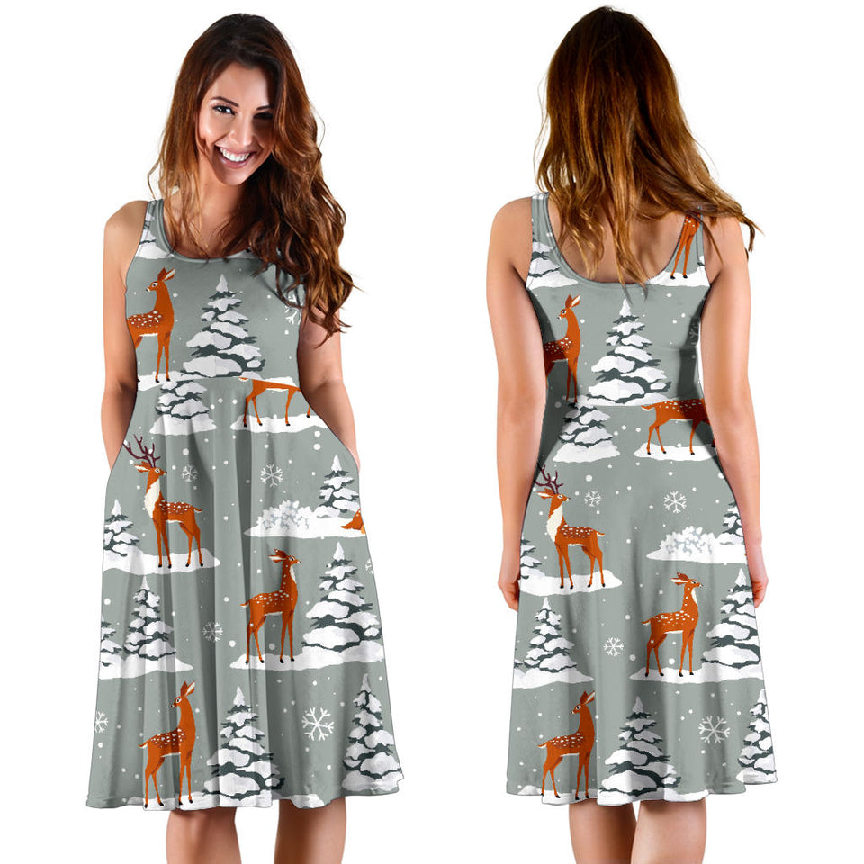 Beautiful Deers Winter Christmas Sleeveless Midi Dress