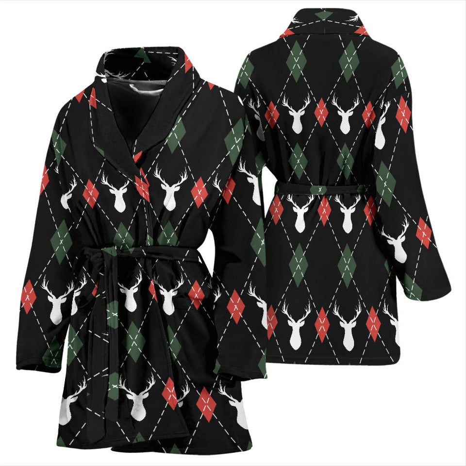 Deer Christmas New Year Pattern Argyle Women'S Bathrobe