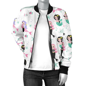 Cute Mermaid Dolphin Fish Starfish Pattern Women'S Bomber Jacket