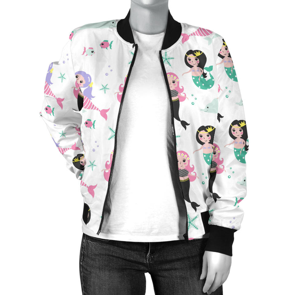 Cute Mermaid Dolphin Fish Starfish Pattern Women'S Bomber Jacket