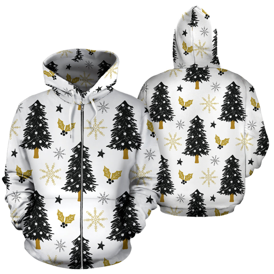 Christmas Tree Holly Snow Star Pattern Zip Up Hoodie