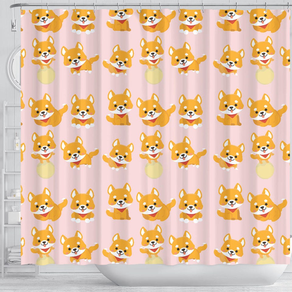 Cute Shiba Inu Dog Pattern  Shower Curtain Fulfilled In US